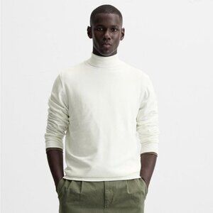 NWT Zara Viscose Blend Cream Off White Turtleneck Long Sleeve Sweater Men’s XL